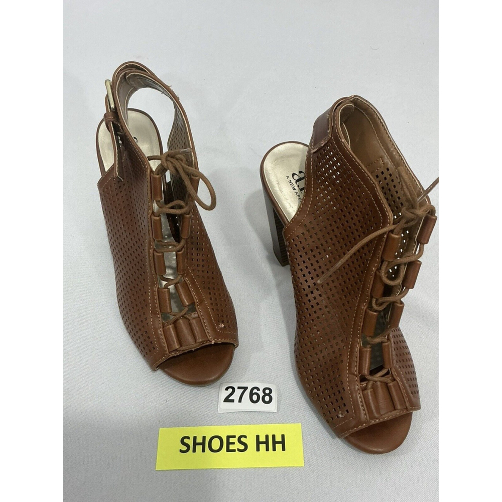 Womans Ana Aldis 6 M Brown Faux Leather Lace Sling Back Peep Toe Heel Shoe